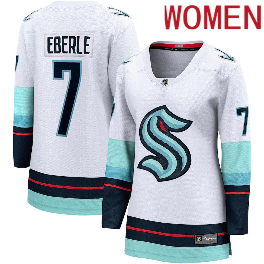 Women Seattle Kraken #7 Jordan Eberle Fanatics Branded White Away Premier Breakaway Player NHL Jersey->women nhl jersey->Women Jersey